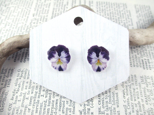 White and Purple Pansy Earrings