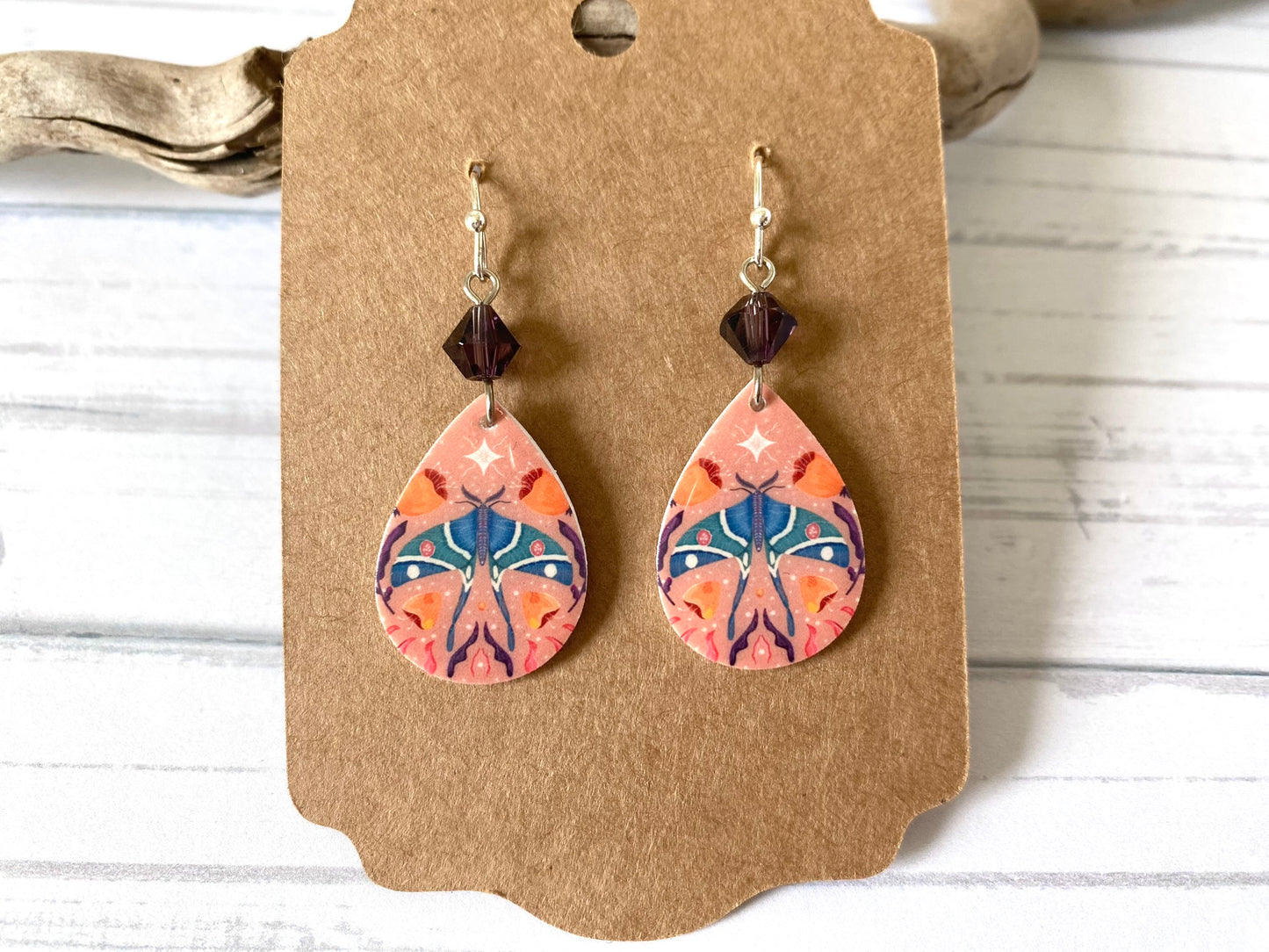 Pink Luna Moth Earrings