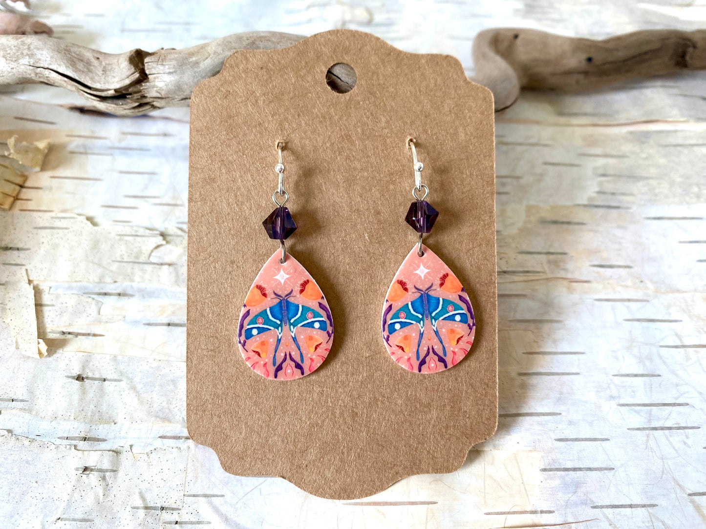 Pink Luna Moth Earrings