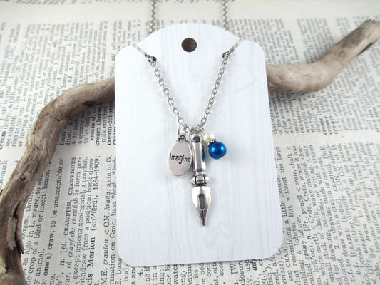 Silver Pen Nib Word Charm Necklace