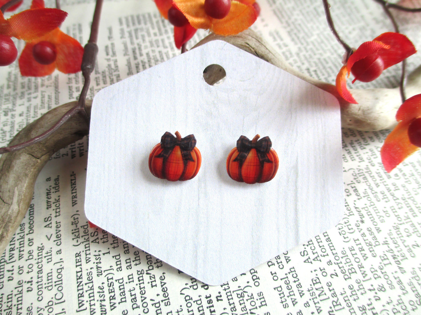 Plaid Bow Pumpkin Earrings