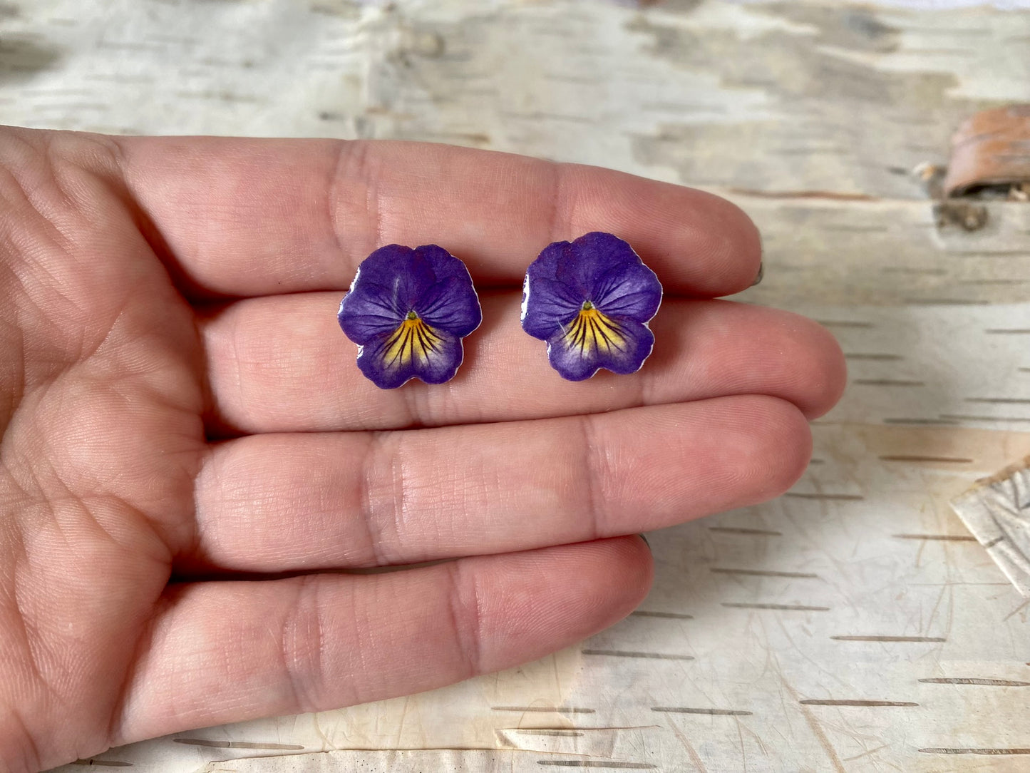 Purple and Yellow Pansy Earrings