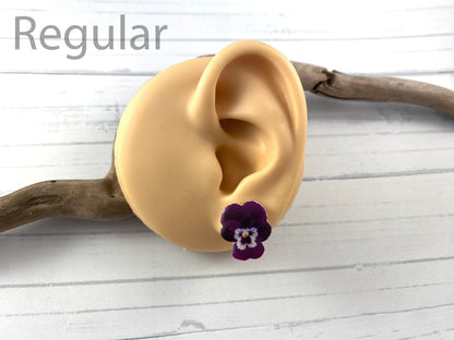 Purple and White Pansy Earrings