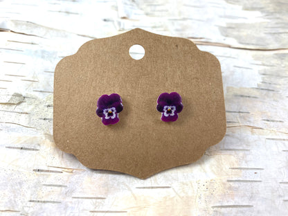 Purple and White Pansy Earrings