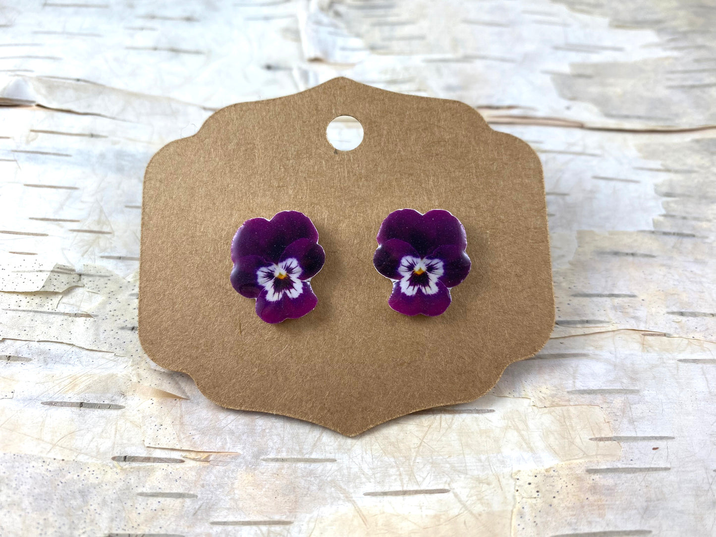 Purple and White Pansy Earrings