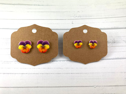 Purple and Orange Pansy Earrings