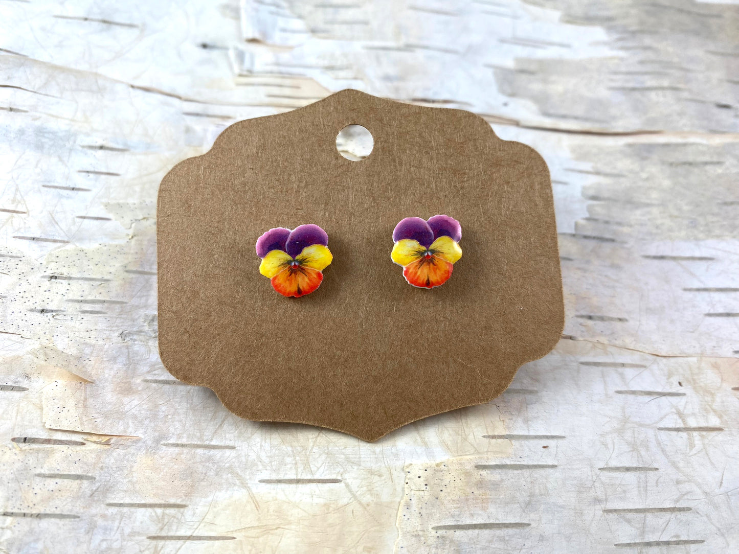 Purple and Orange Pansy Earrings