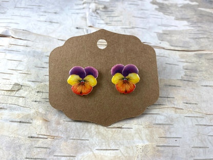 Purple and Orange Pansy Earrings