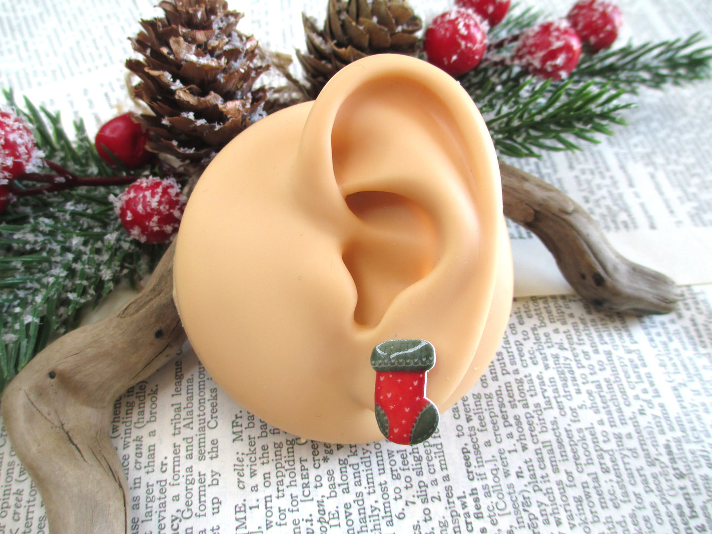 Red and Green Christmas Stocking Earrings