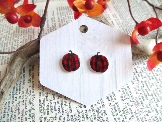 Red Buffalo Plaid Pumpkin Earrings