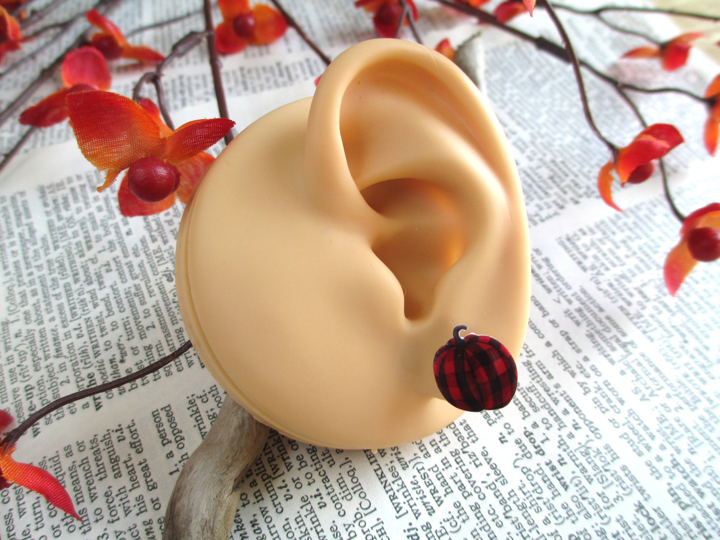 Red Buffalo Plaid Pumpkin Earrings