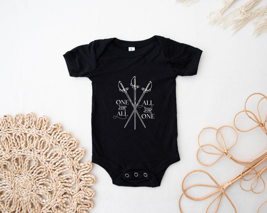 One for All, All for One Musketeers Baby Bodysuit