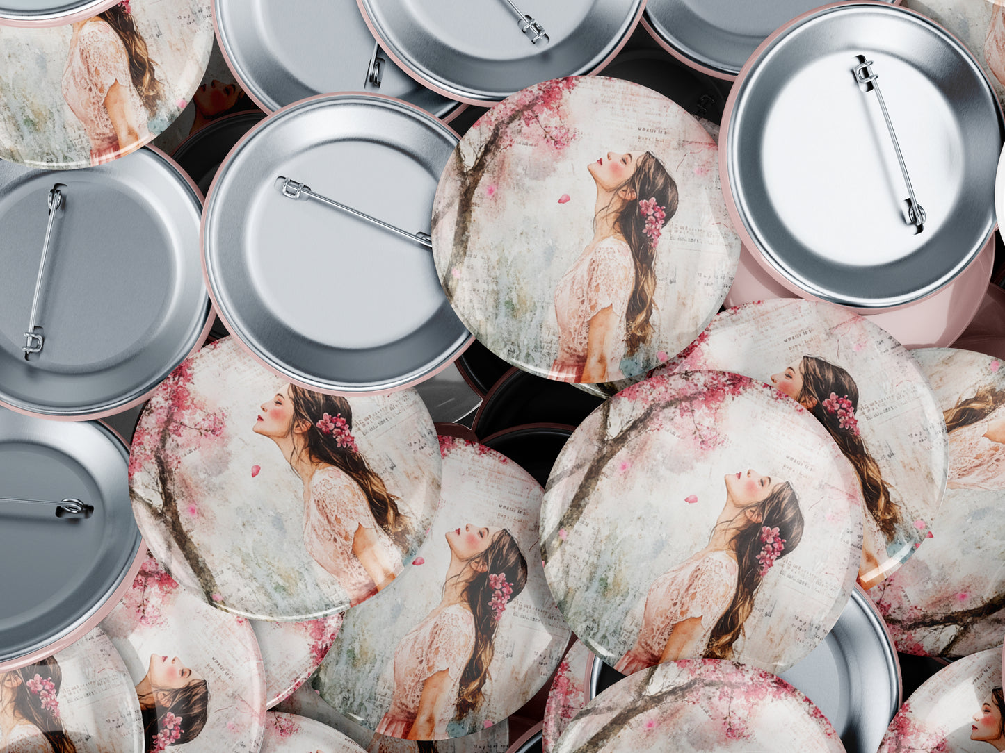 Cherry Blossom Girl Button Pin or Magnet