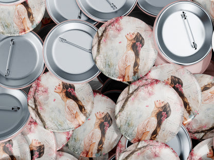 Cherry Blossom Girl Button Pin or Magnet