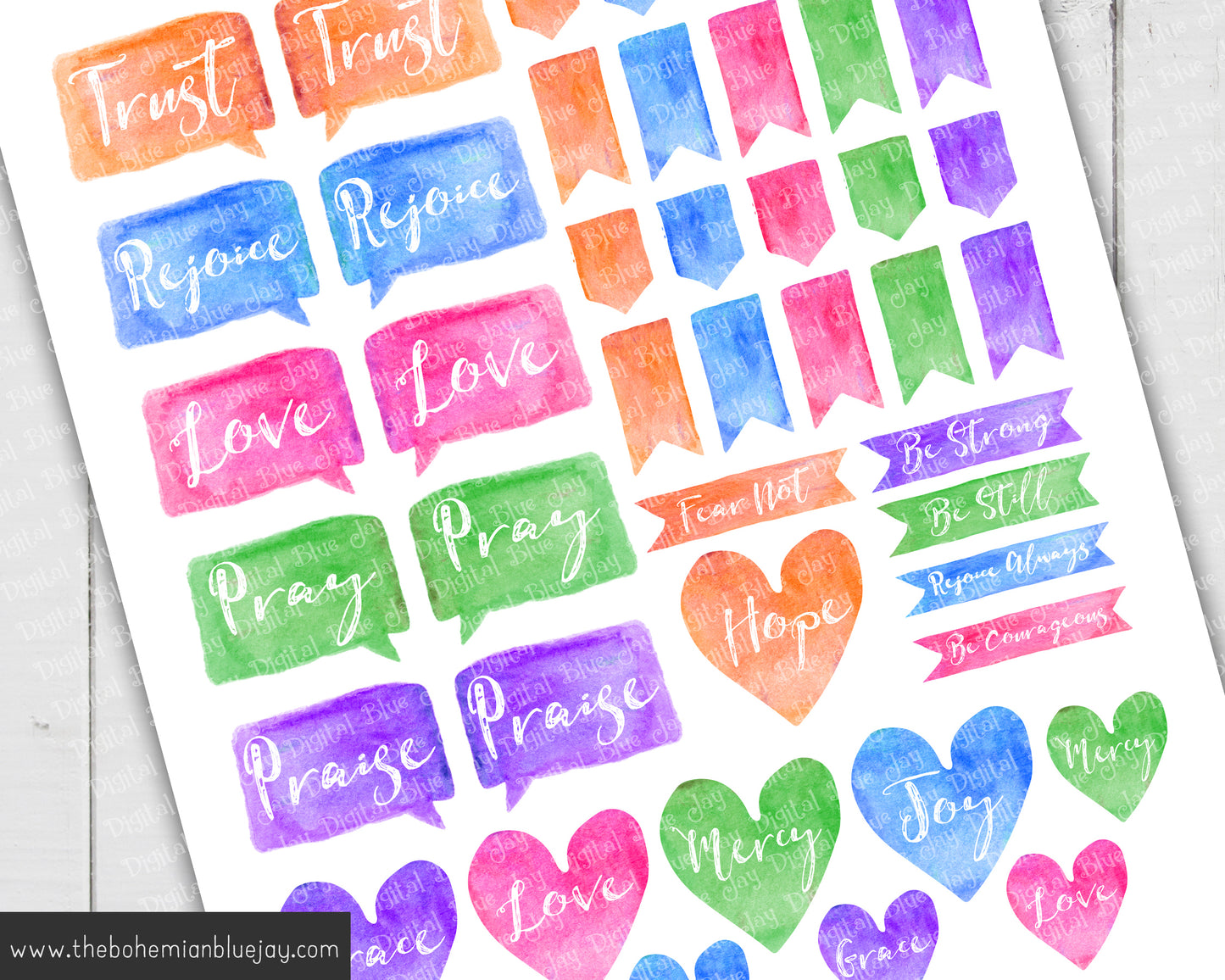 Printable Watercolor Bible Journaling Stickers