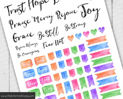 Printable Watercolor Bible Journaling Stickers