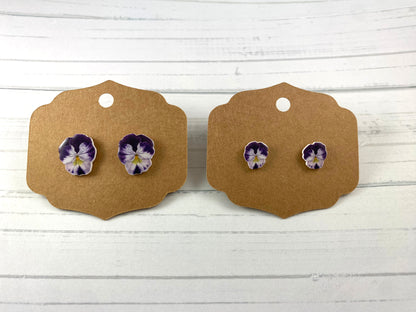 White and Purple Pansy Earrings