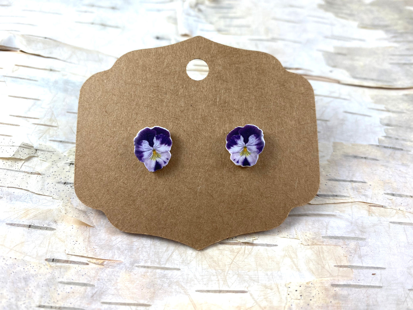 White and Purple Pansy Earrings