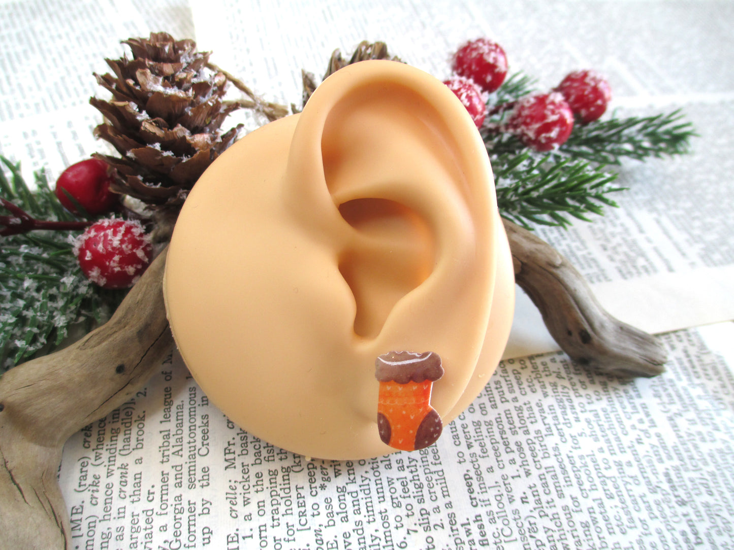 Yellow Christmas Stocking Earrings