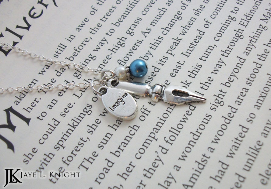 Silver Pen Nib Word Charm Necklace