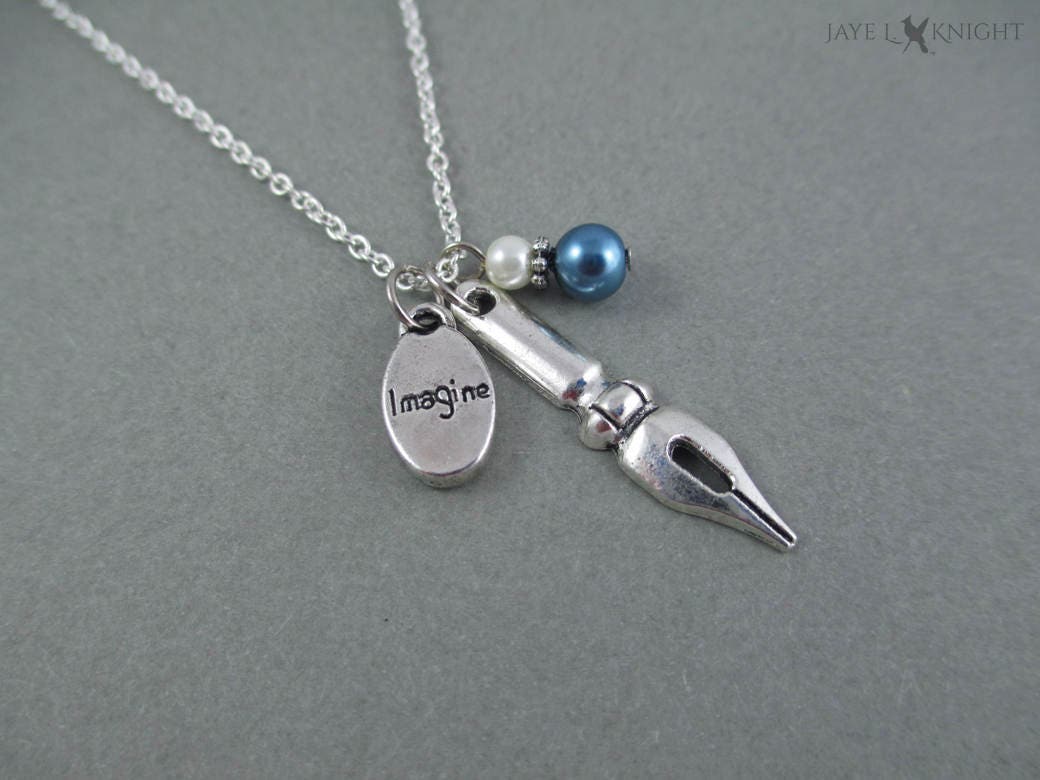 Silver Pen Nib Word Charm Necklace