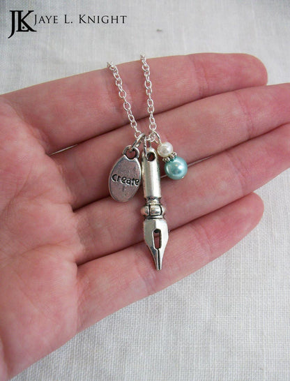 Silver Pen Nib Word Charm Necklace